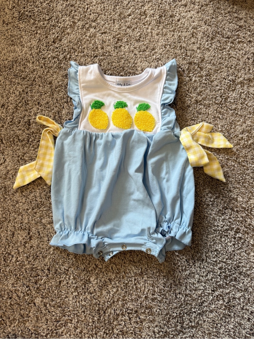 Blue and White Lemon Applique Baby One-Piece Romper